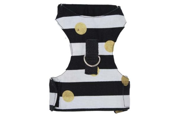 Black and White Striped Dotted in Gold Cat Harness